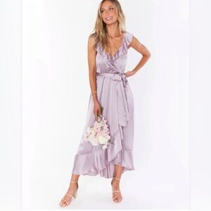 Show Me Your MuMu NEW S Samantha Ruffle Wrap Dress lavender Luxe Satin feminine
